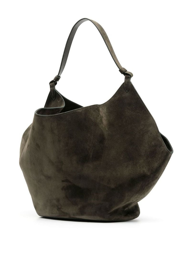 Green Lotus Medium Suede Shoulder Bag