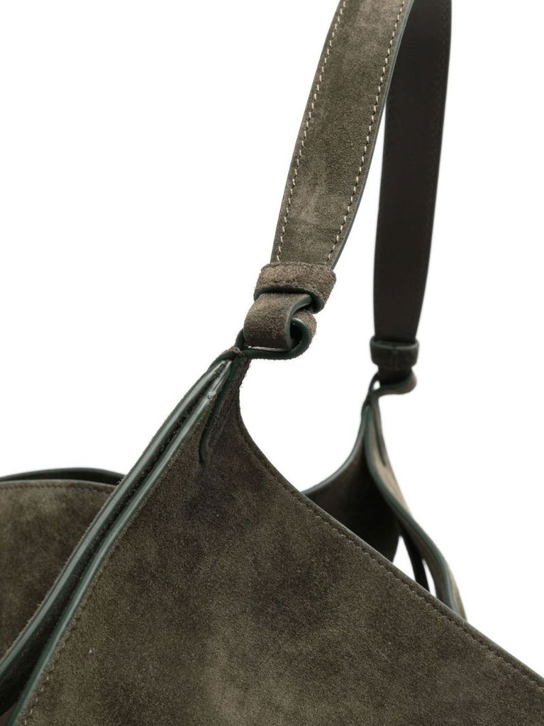 Green Lotus Medium Suede Shoulder Bag