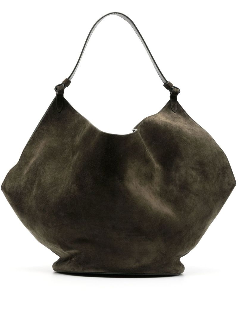 Green Lotus Medium Suede Shoulder Bag