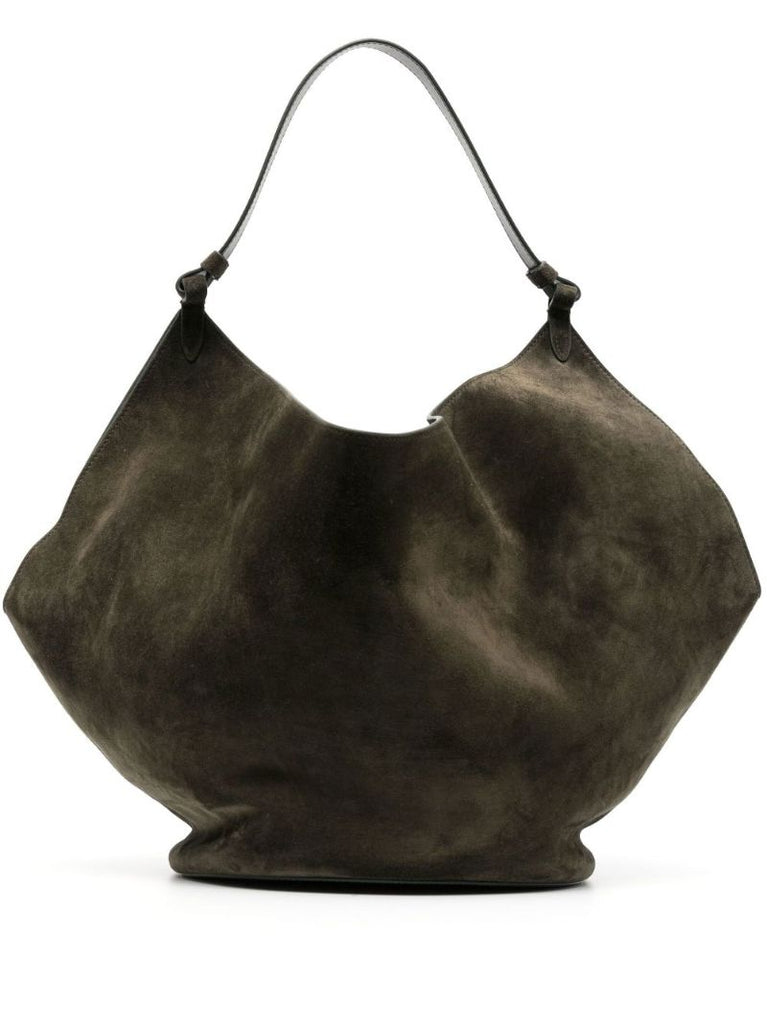 Green Lotus Medium Suede Shoulder Bag
