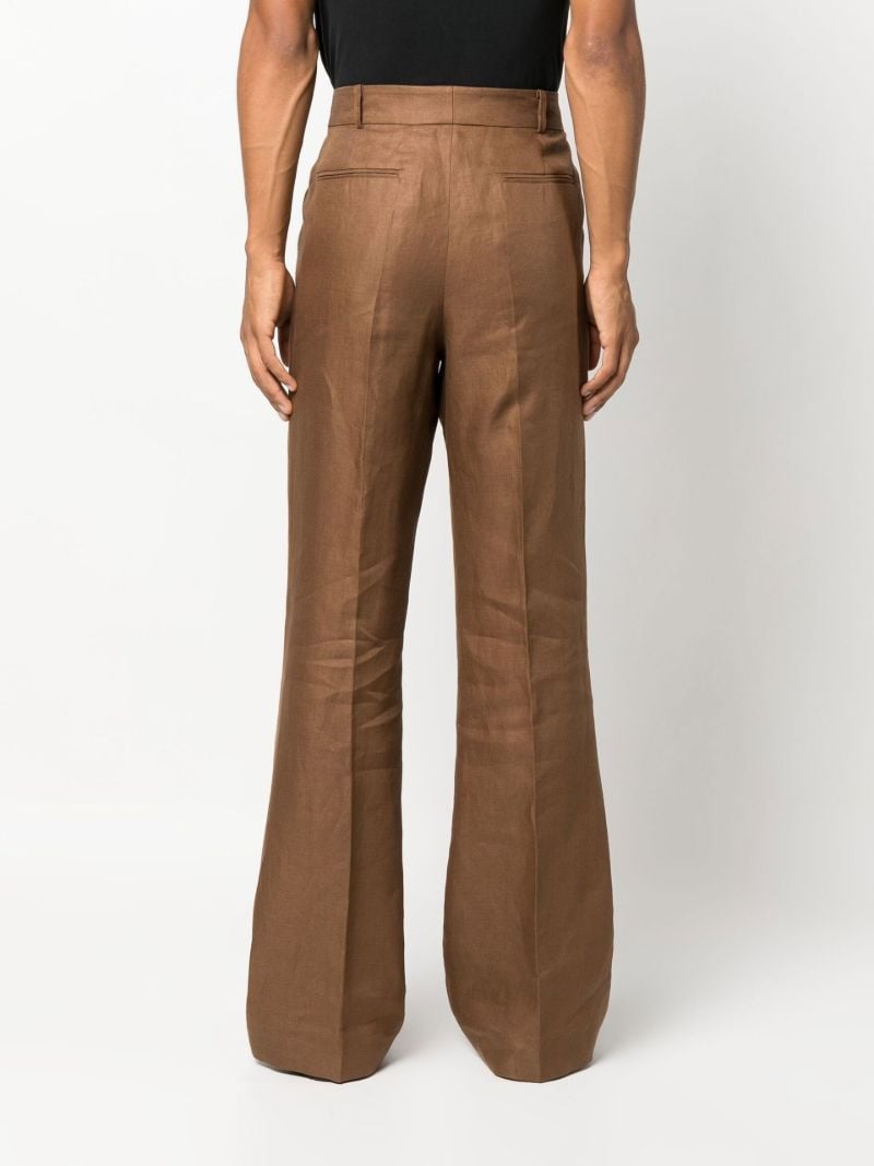 Brown Flared Linen Trousers