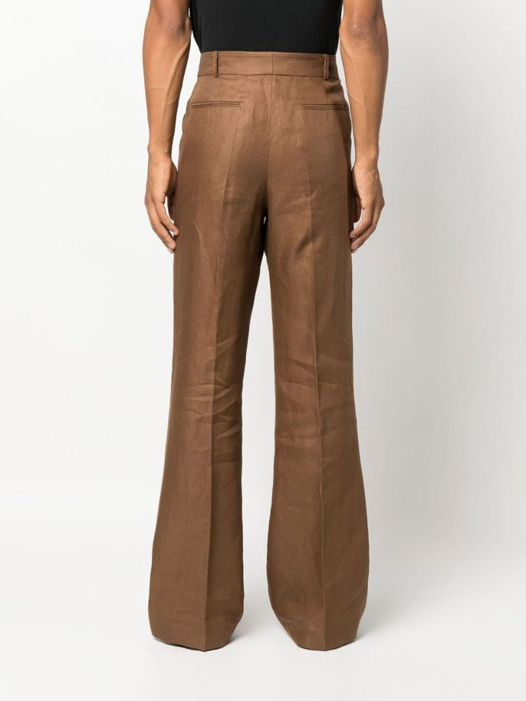 Brown Flared Linen Trousers