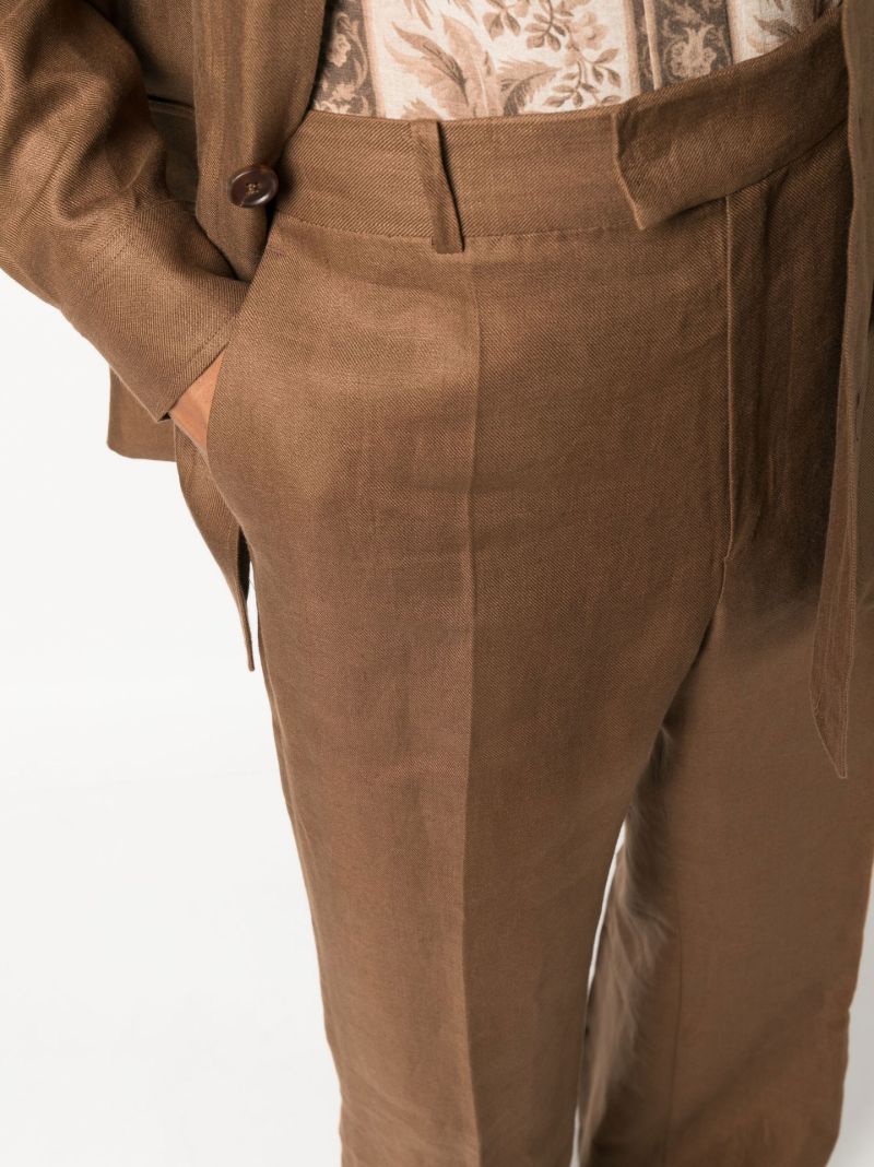 Brown Flared Linen Trousers