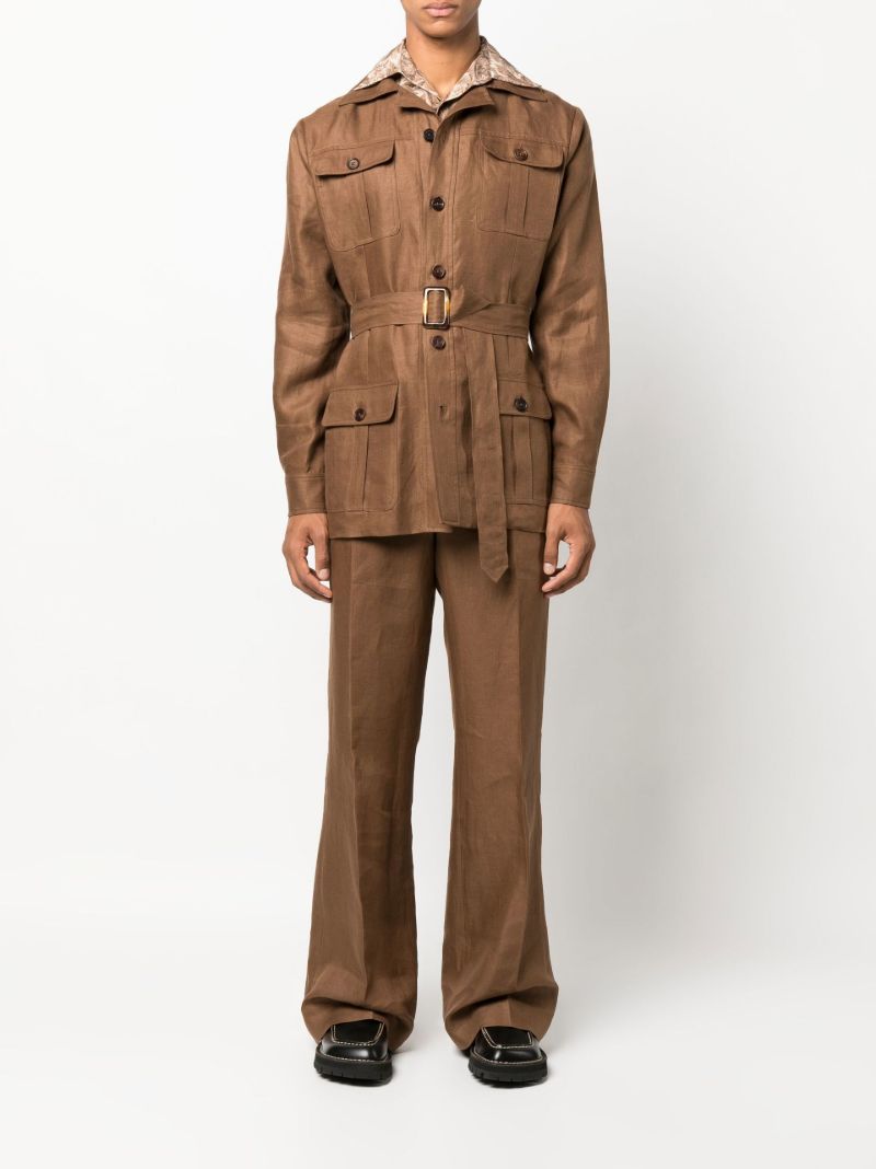Brown Flared Linen Trousers