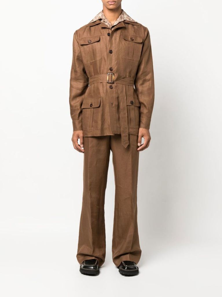 Brown Flared Linen Trousers