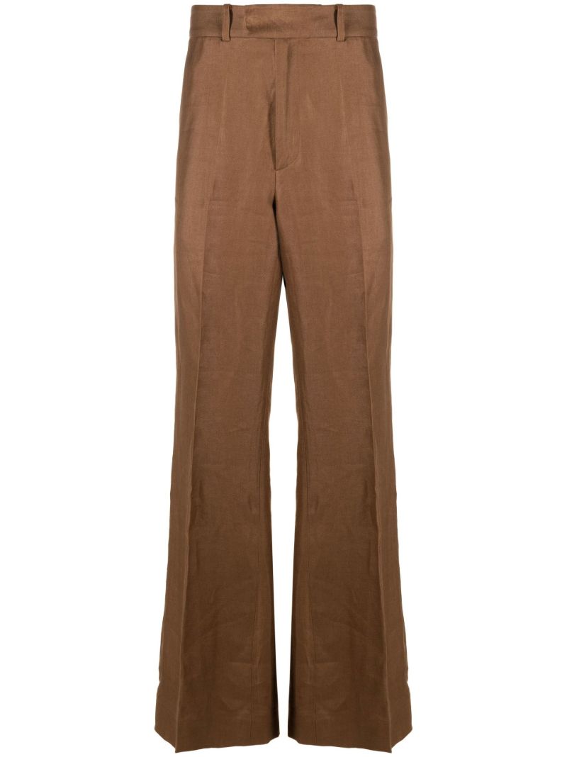 Brown Flared Linen Trousers
