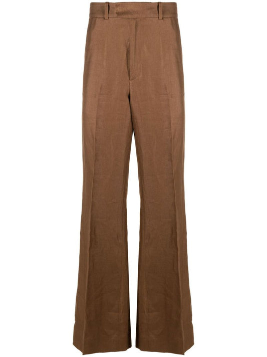 Brown Flared Linen Trousers
