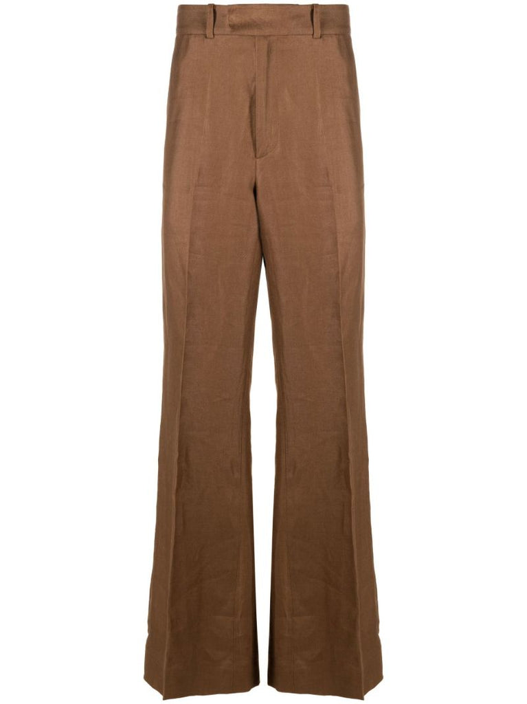 Brown Flared Linen Trousers