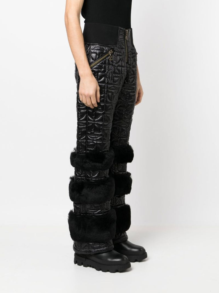 Black Quilted Leather Wide-leg Trousers