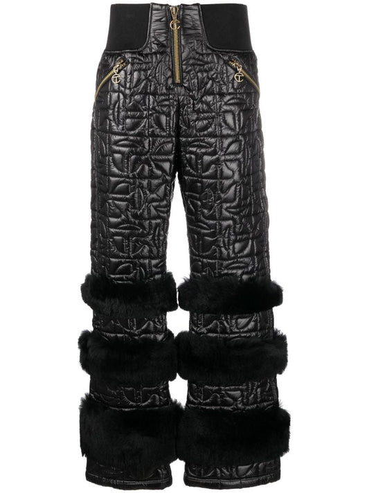 Black Quilted Leather Wide-leg Trousers