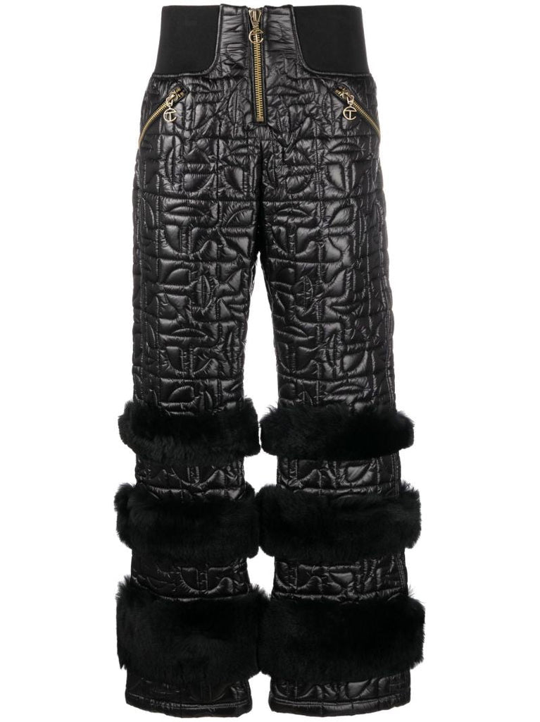 Black Quilted Leather Wide-leg Trousers