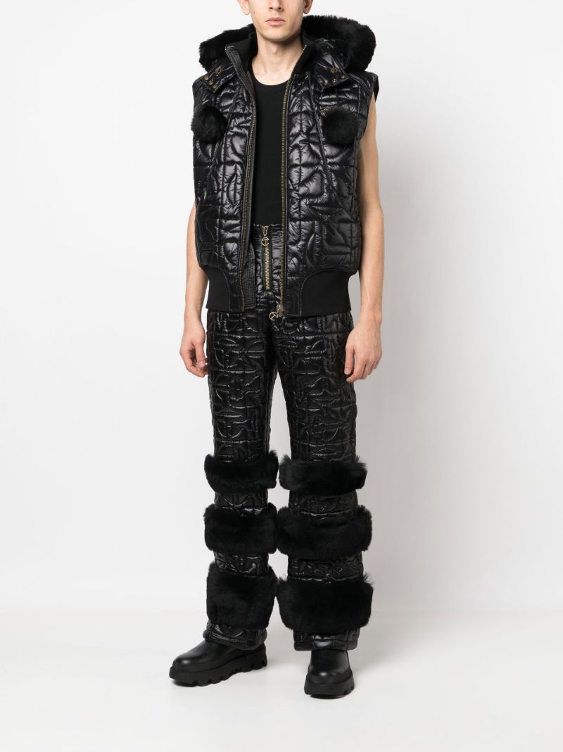 Black Quilted Leather Wide-leg Trousers