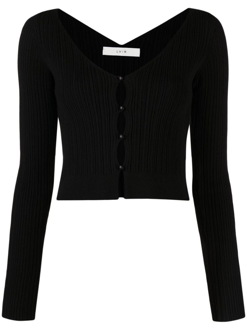 Black V-neck Ribbed Cropped Cardigan