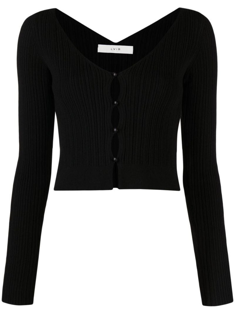 Black V-neck Ribbed Cropped Cardigan