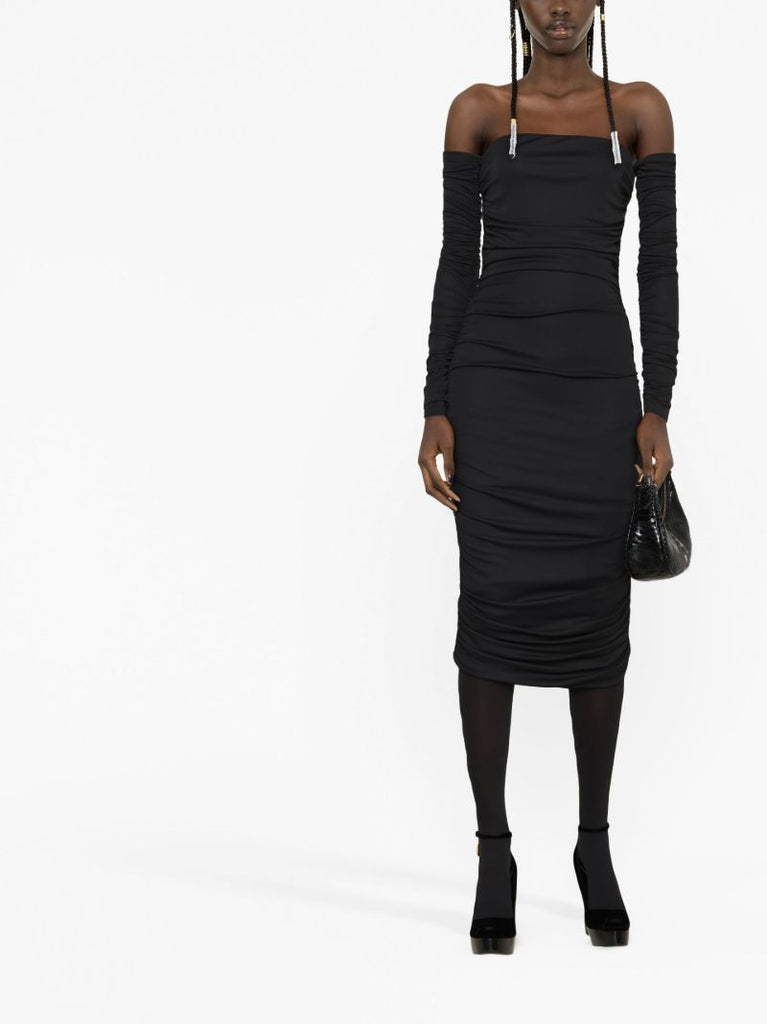 Black Linda Ruched Midi Dress