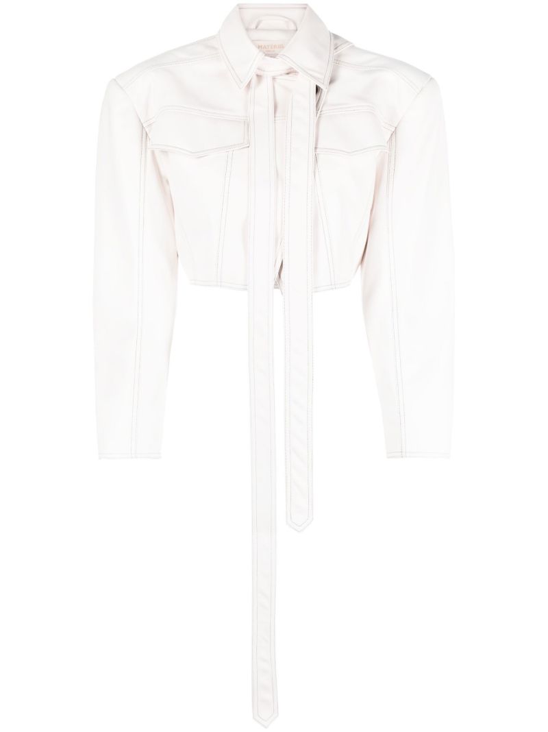 White Cropped Faux-leather Jacket