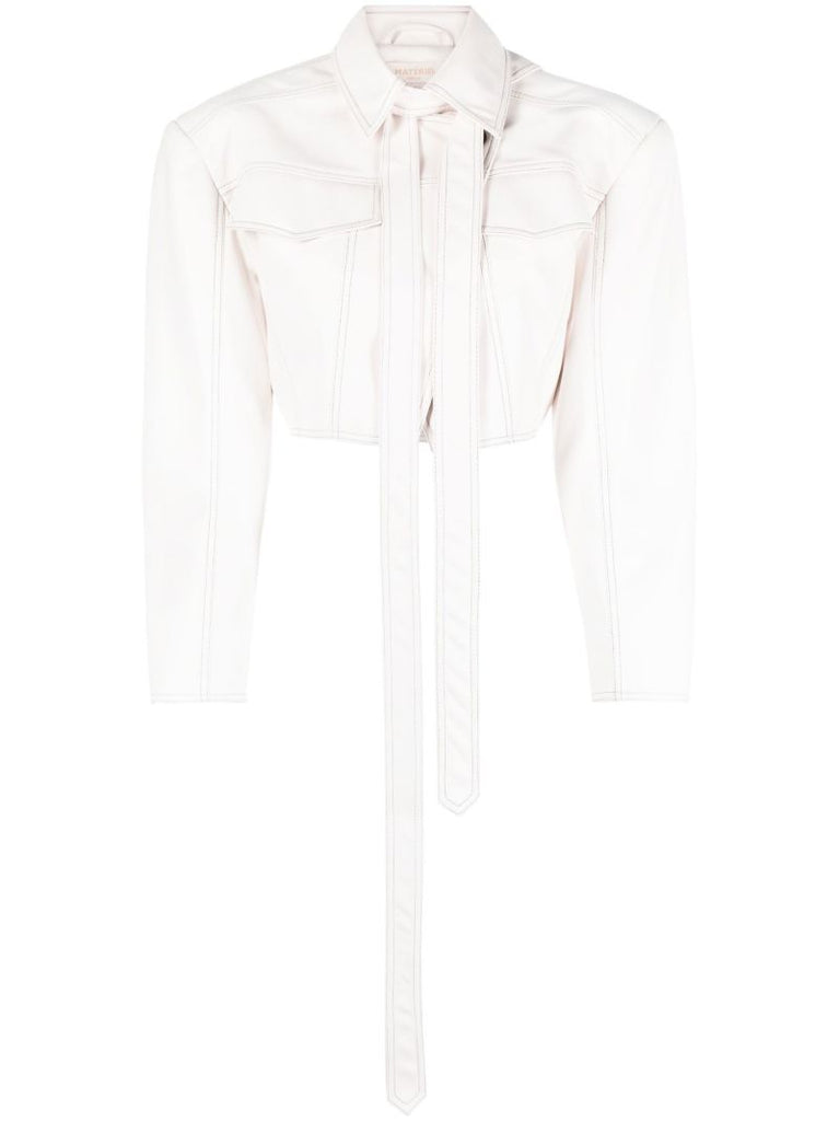 White Cropped Faux-leather Jacket
