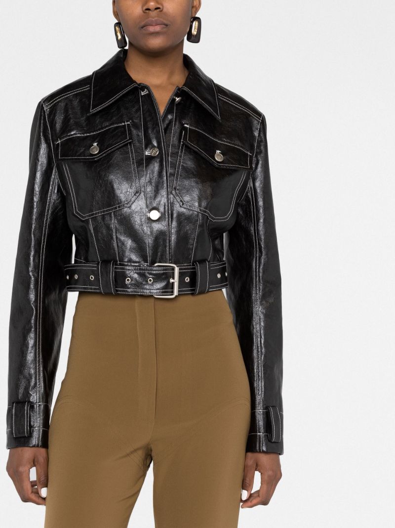Black Faux Leather Cropped Jacket