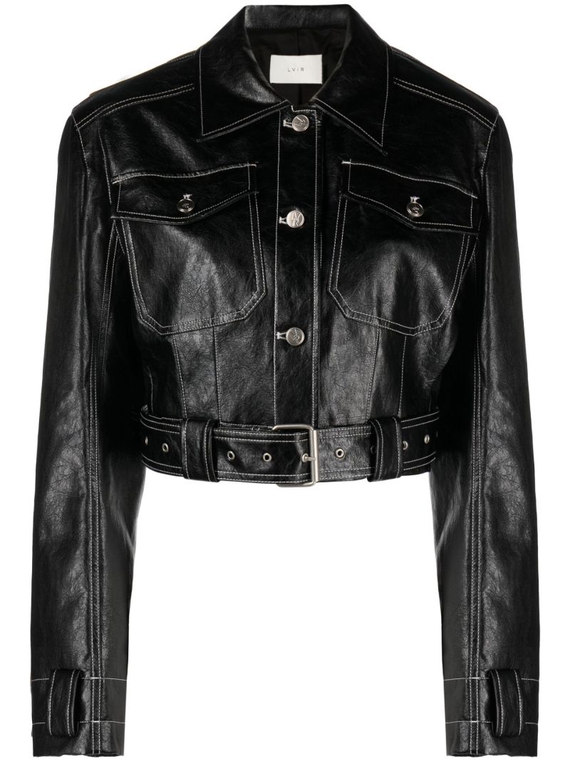 Black Faux Leather Cropped Jacket