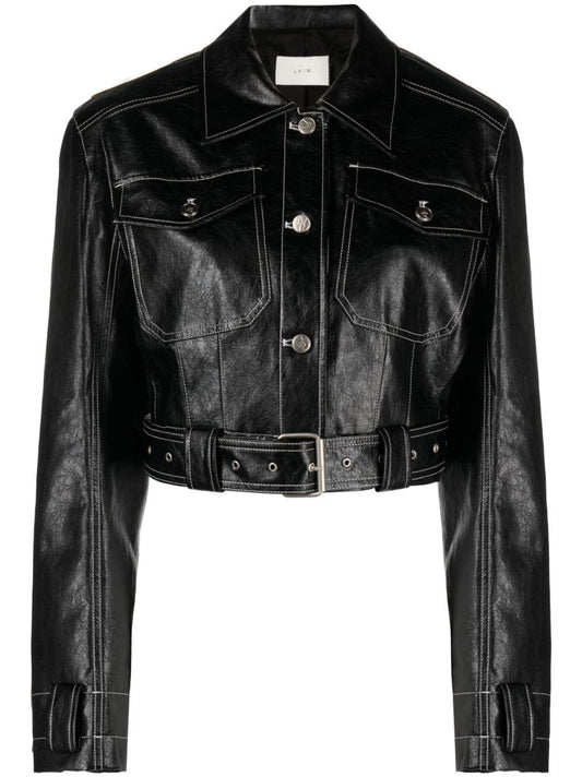 Black Faux Leather Cropped Jacket
