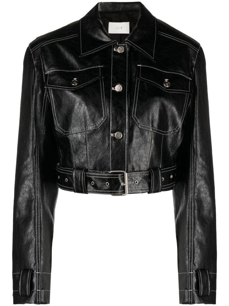 Black Faux Leather Cropped Jacket