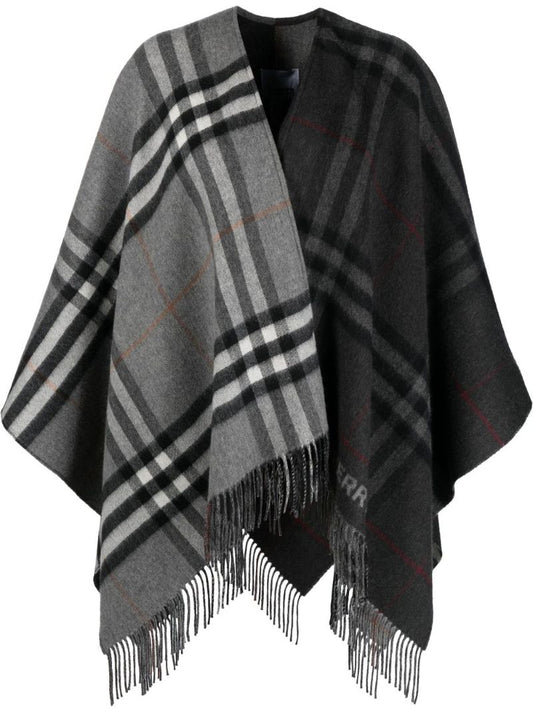 Grey Fringed Checked Cape