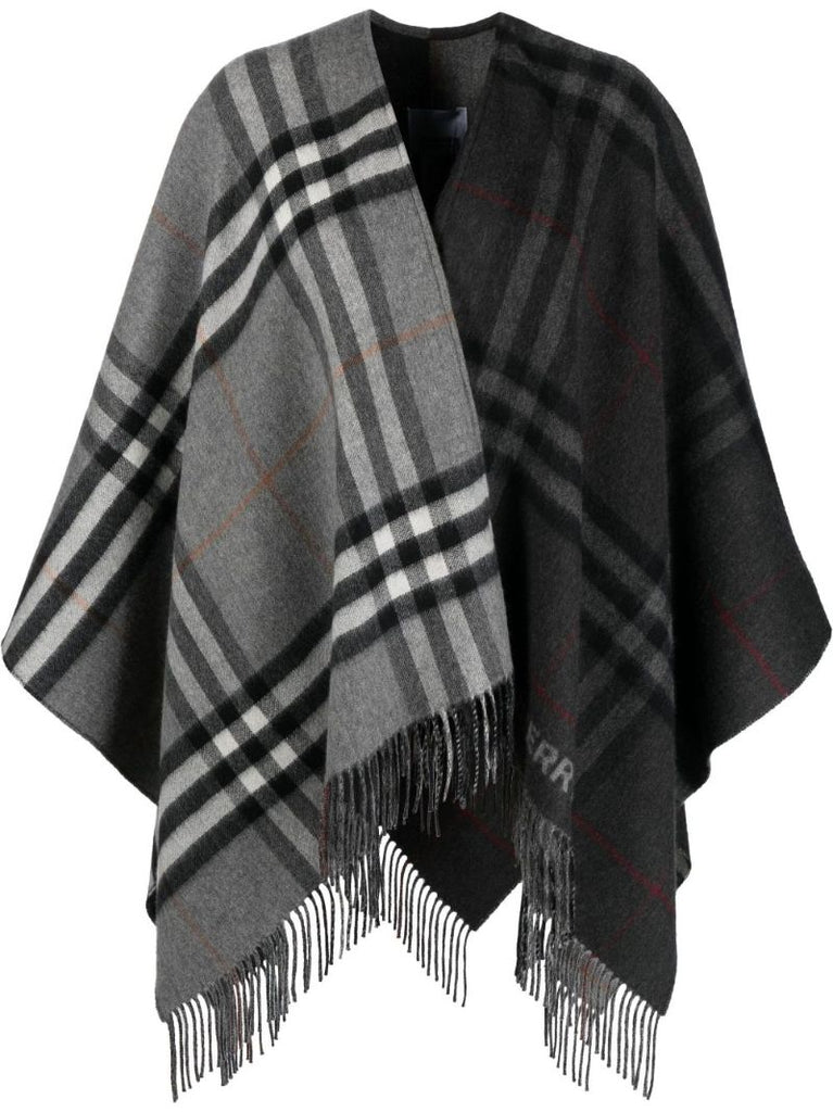 Grey Fringed Checked Cape