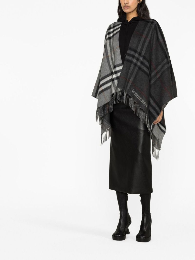 Grey Fringed Checked Cape