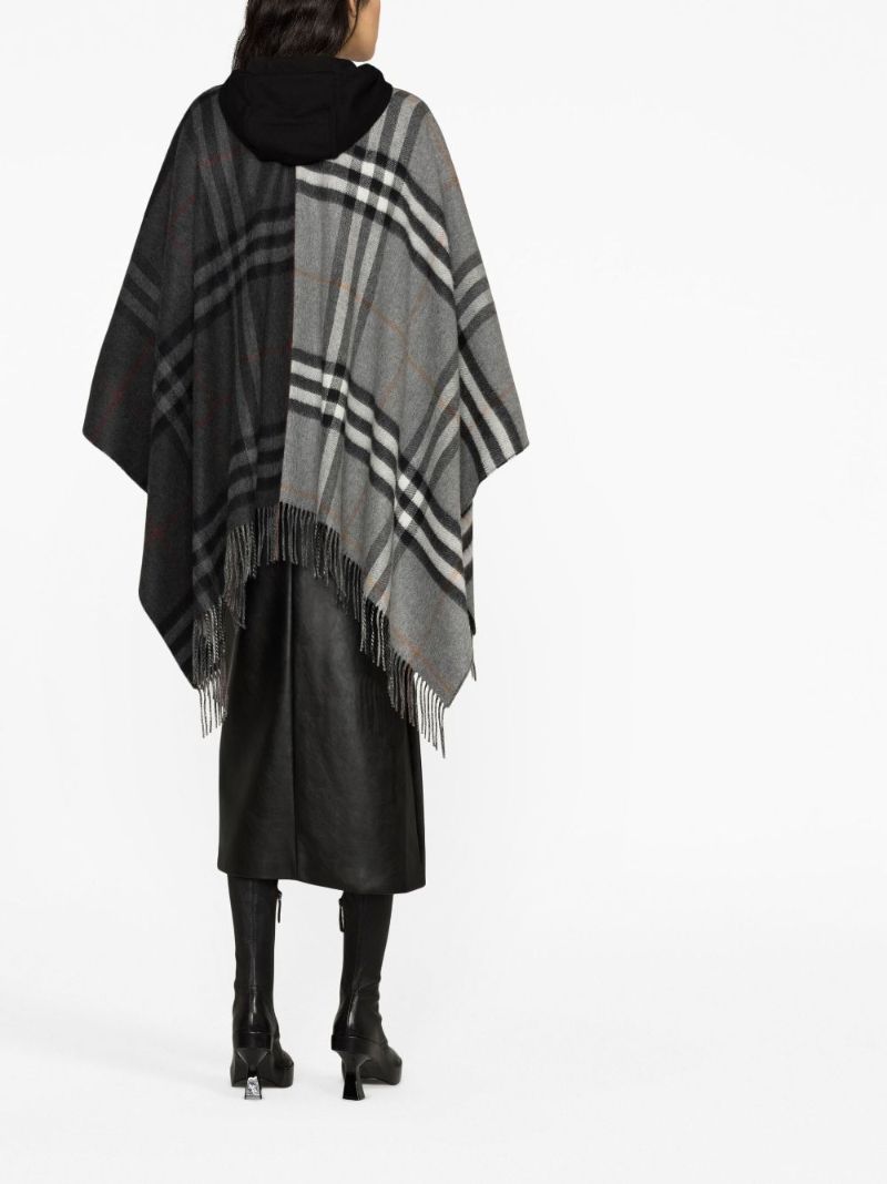 Grey Fringed Checked Cape