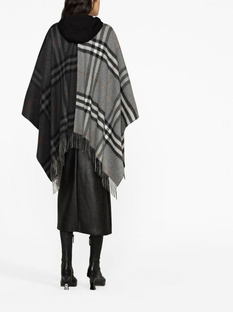Grey Fringed Checked Cape