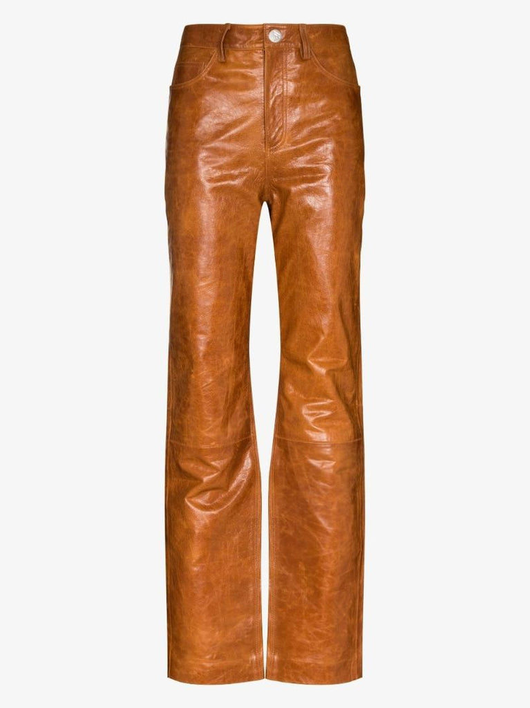 Brown Lynn Leather Straight Leg Trousers