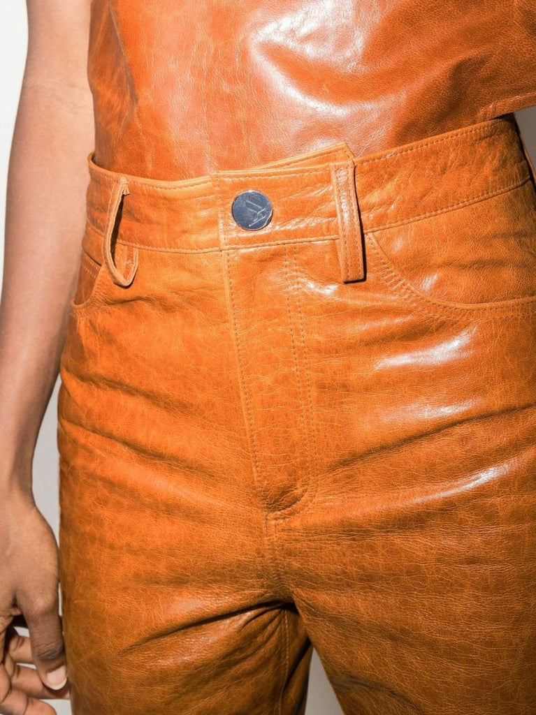 Brown Lynn Leather Straight Leg Trousers