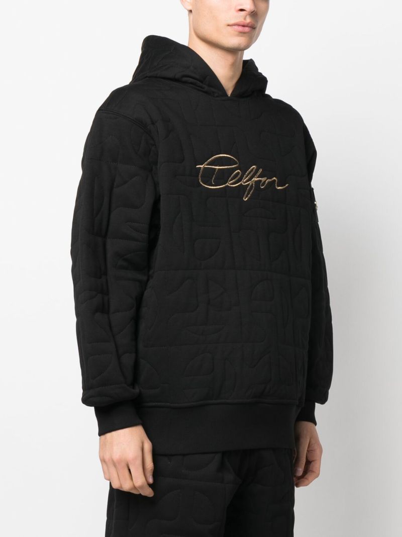 Black Quilted Logo-patch Hoodie