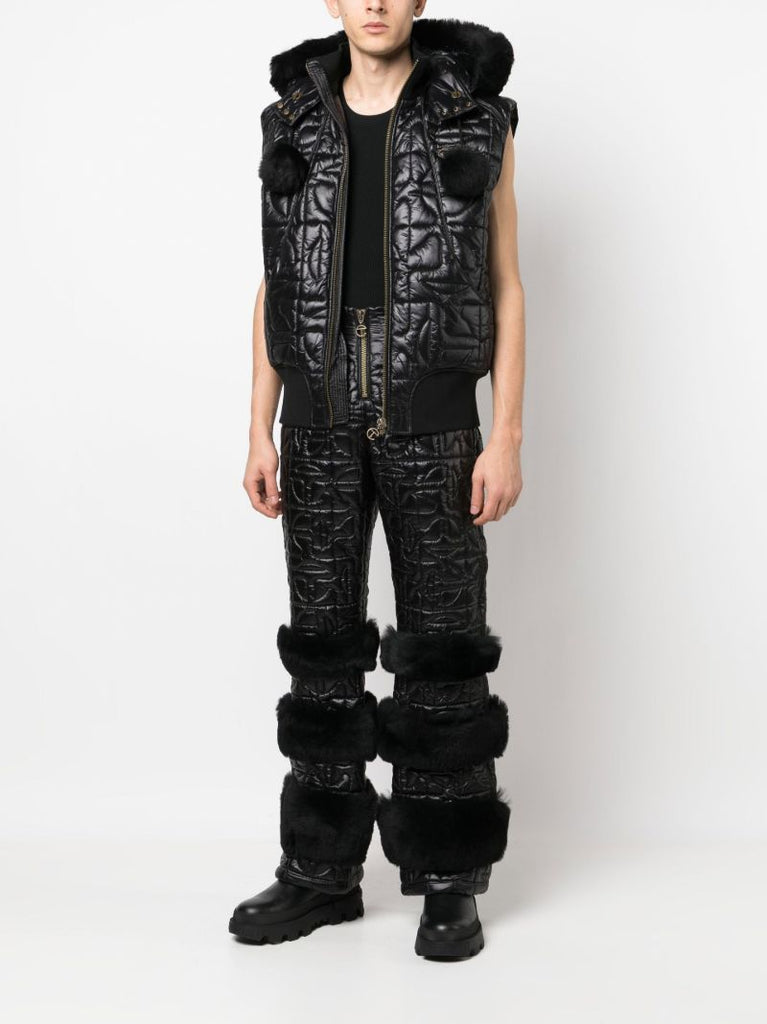 Black Quilted Leather Bomber Gilet
