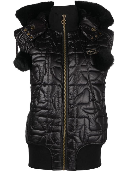 Black Quilted Leather Bomber Gilet