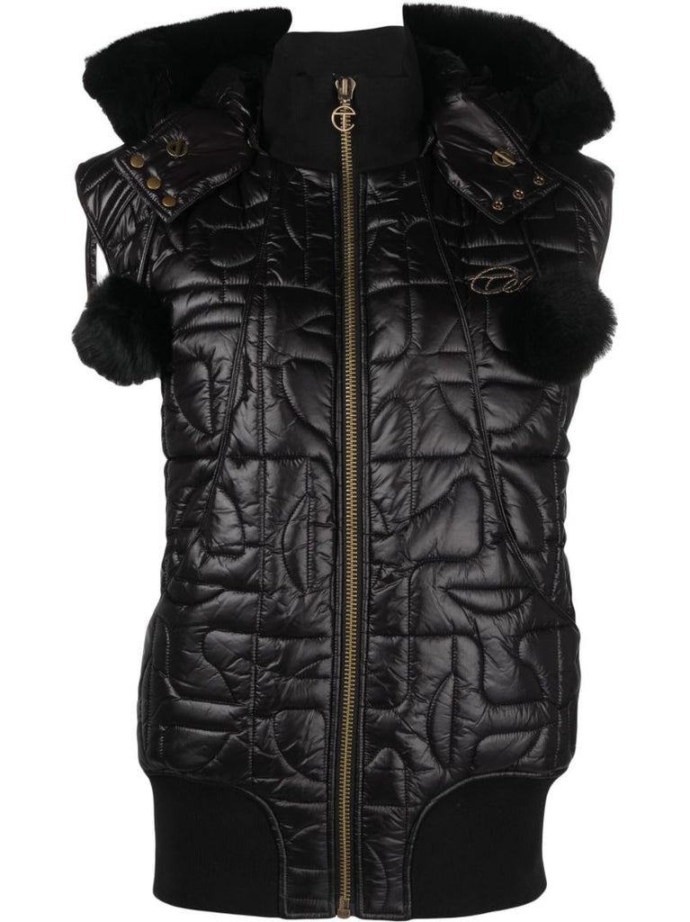 Black Quilted Leather Bomber Gilet