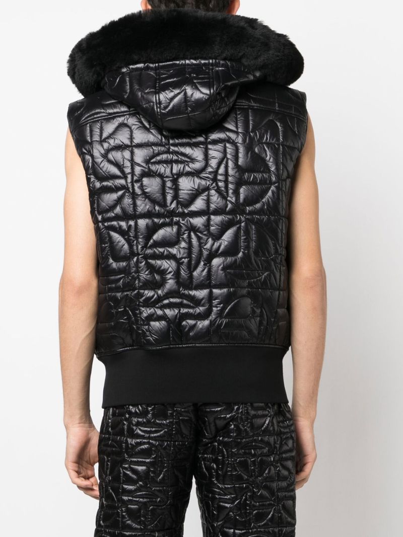 Black Quilted Leather Bomber Gilet