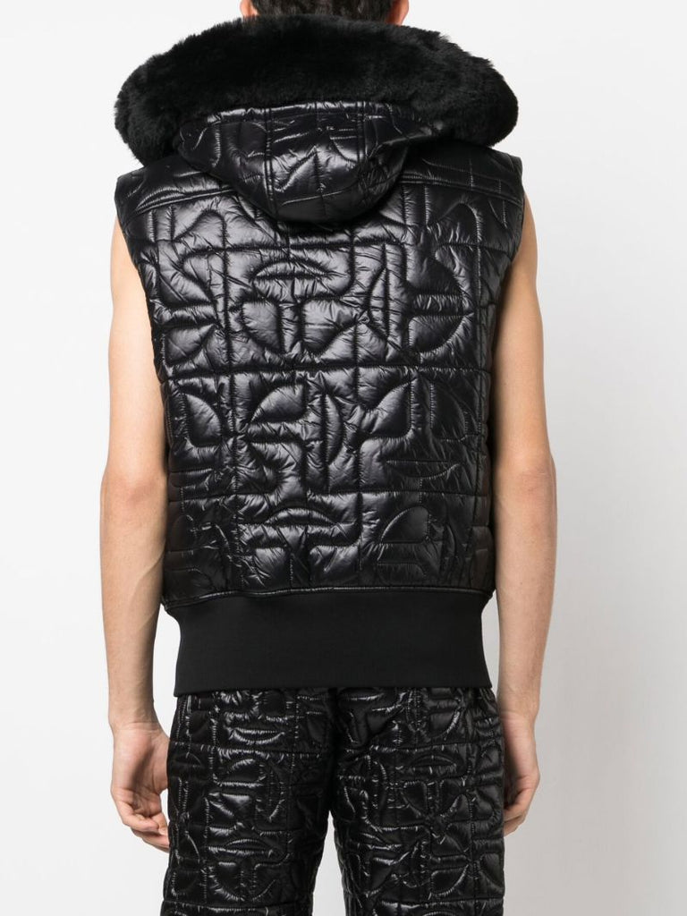 Black Quilted Leather Bomber Gilet