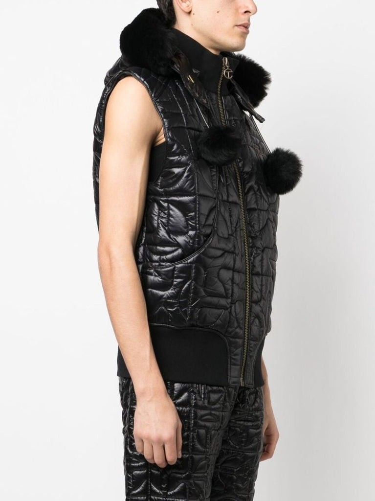 Black Quilted Leather Bomber Gilet