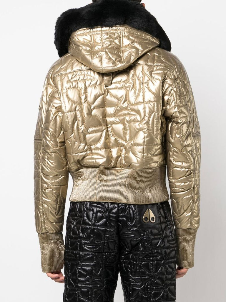 Gold Quilted Leather Bomber Jacket
