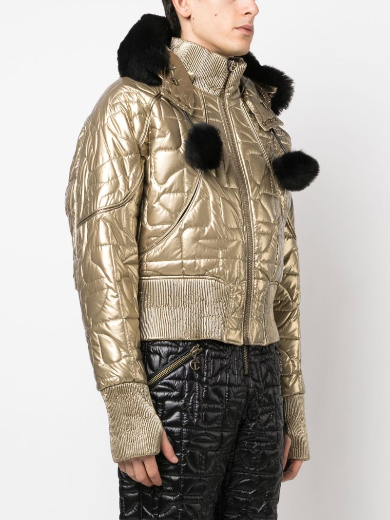 Gold Quilted Leather Bomber Jacket