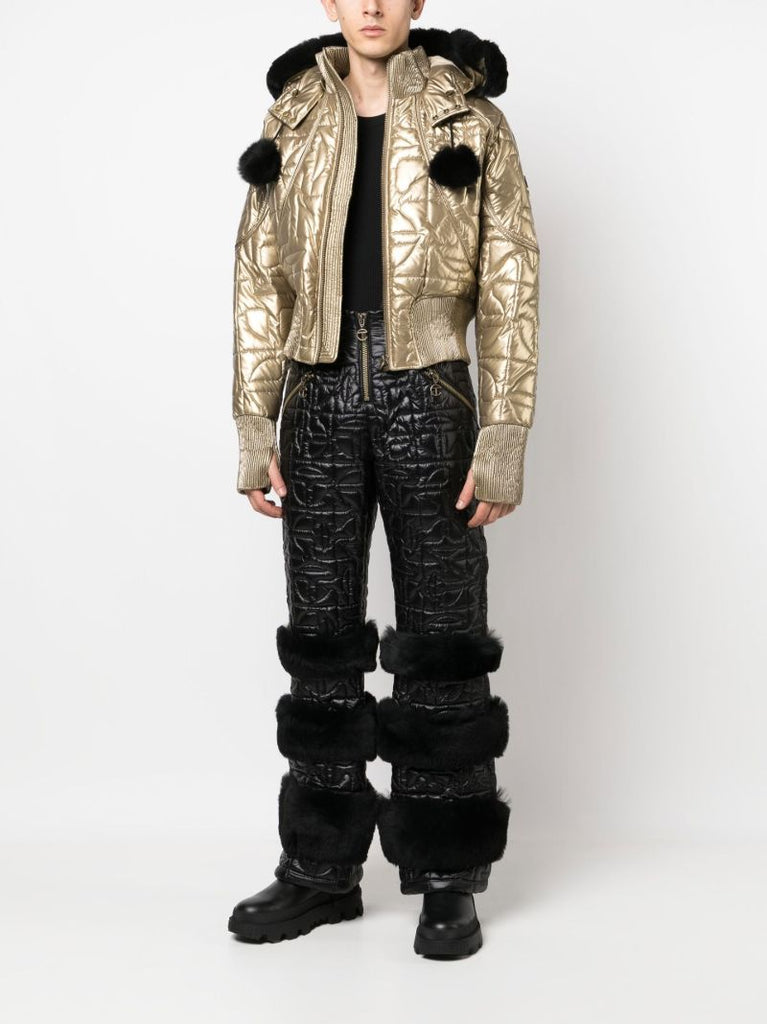 Gold Quilted Leather Bomber Jacket