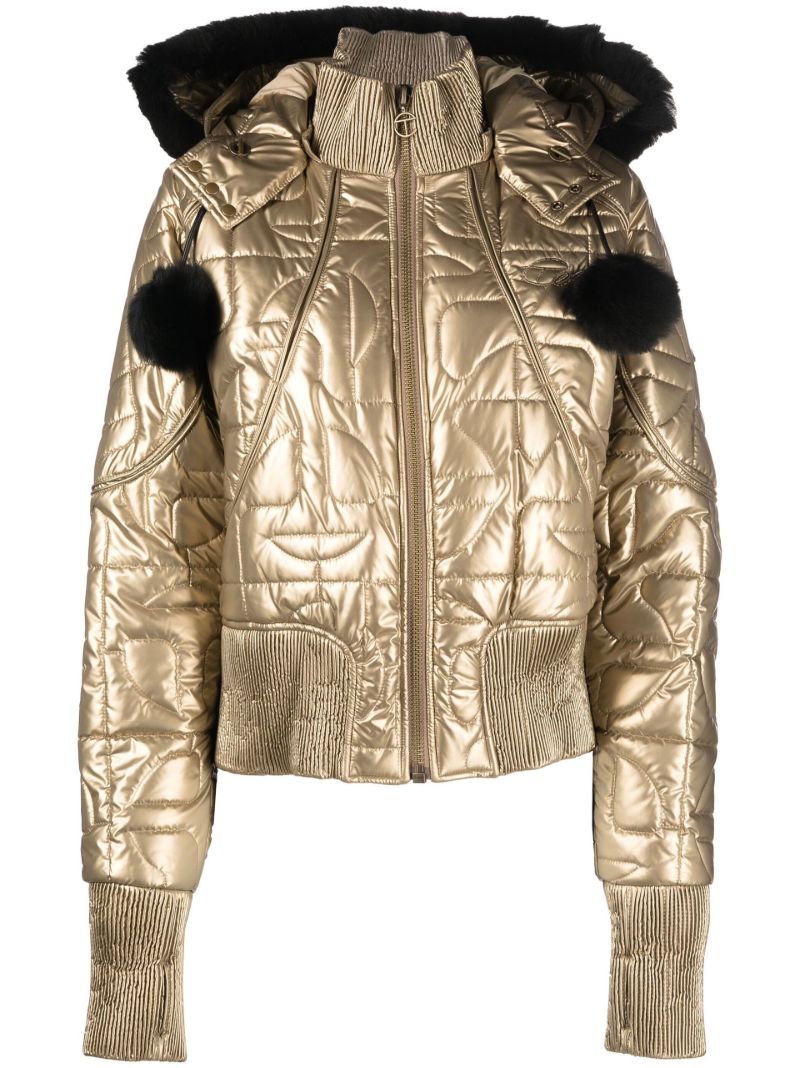 Gold Quilted Leather Bomber Jacket