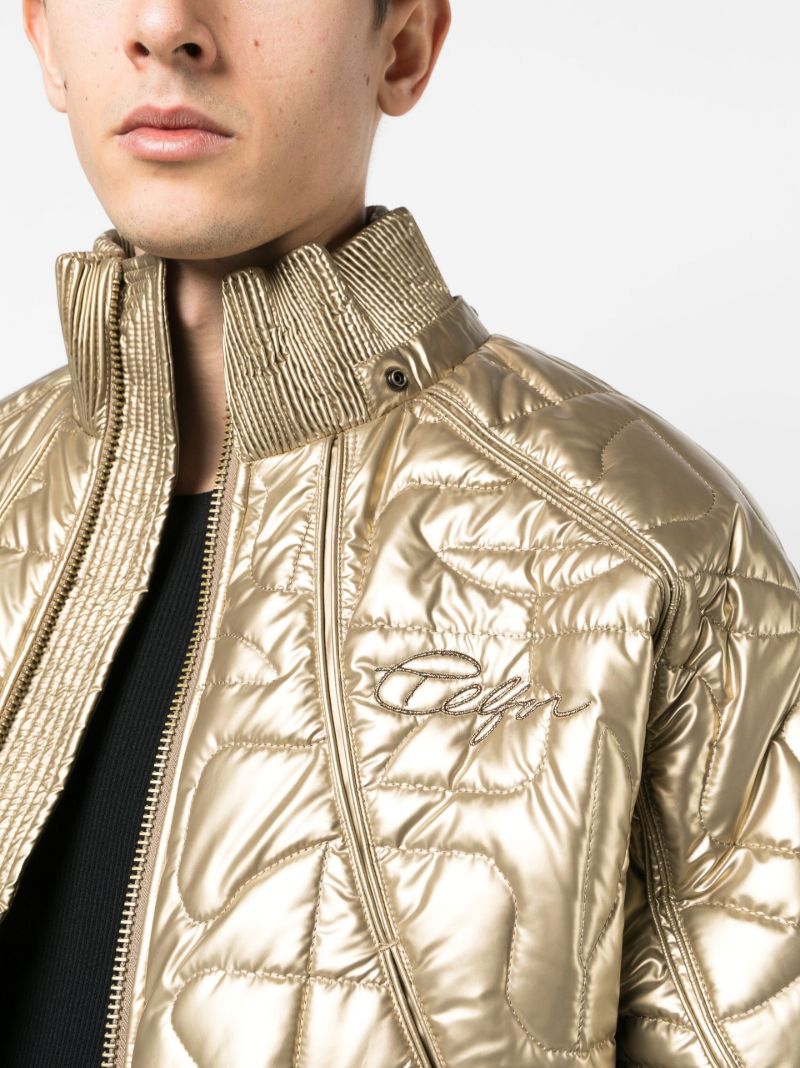 Gold Quilted Leather Bomber Jacket