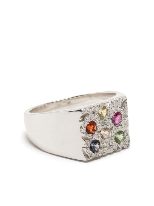 Sterling Silver Rose Garden Sapphire Signet Ring