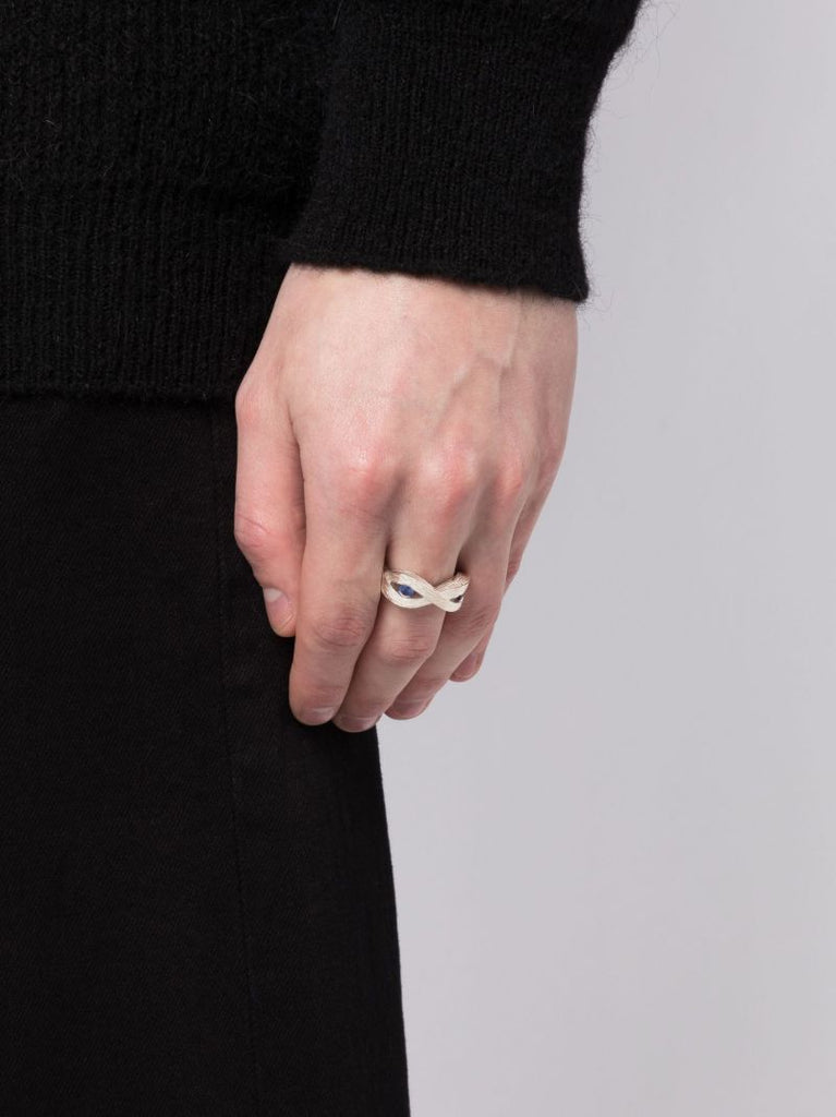 Sterling Silver Woven Stem Sapphire Ring