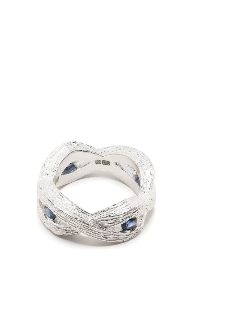 Sterling Silver Woven Stem Sapphire Ring