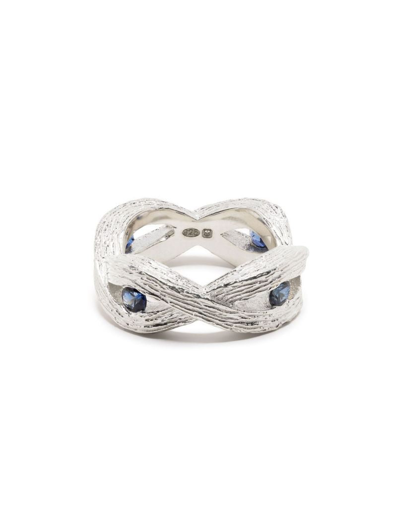 Sterling Silver Woven Stem Sapphire Ring