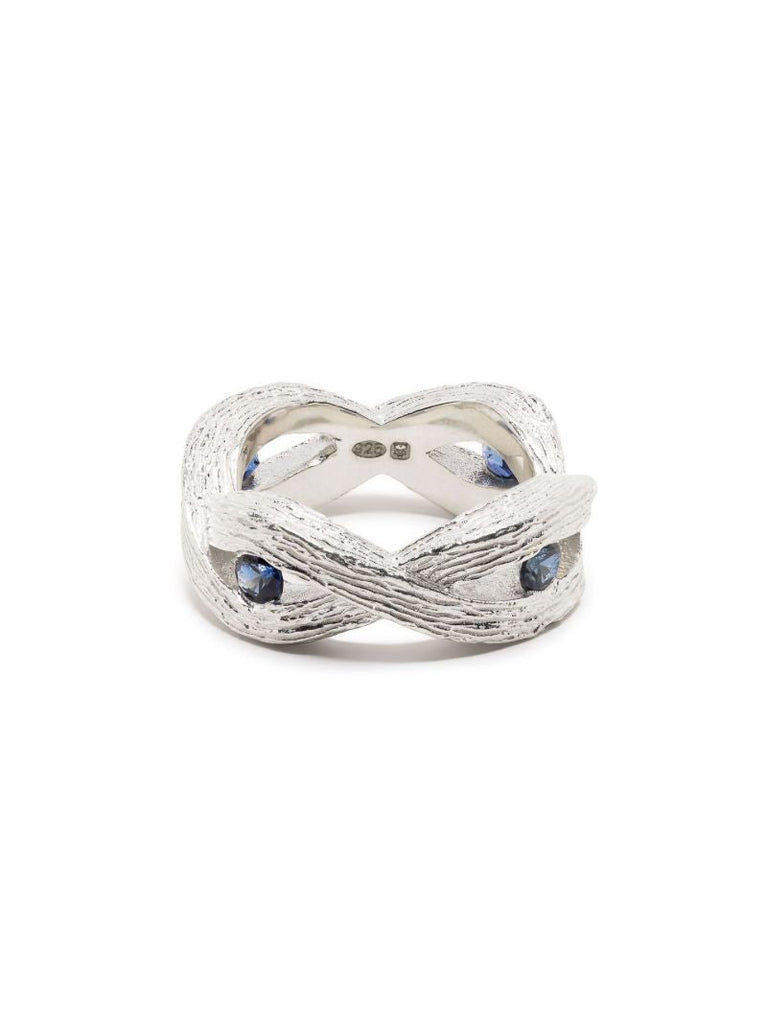 Sterling Silver Woven Stem Sapphire Ring