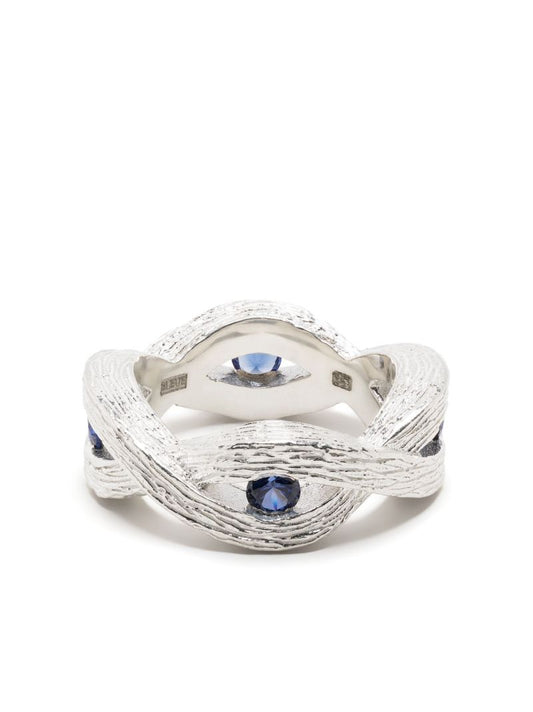 Sterling Silver Woven Stem Sapphire Ring